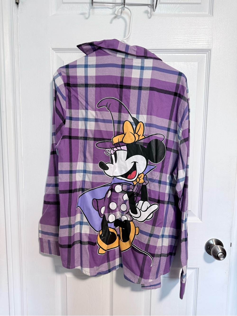 Purple Plaid Button-Down Shirt with Minnie Mouse Graphic